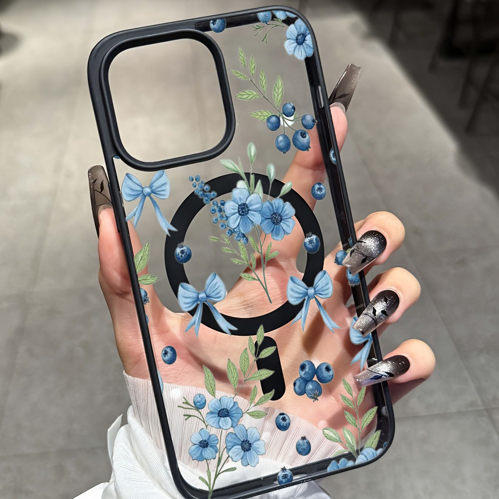 Phone Cases Unique - حافظة شفافة بنقشة زهور التوت الأزرق
