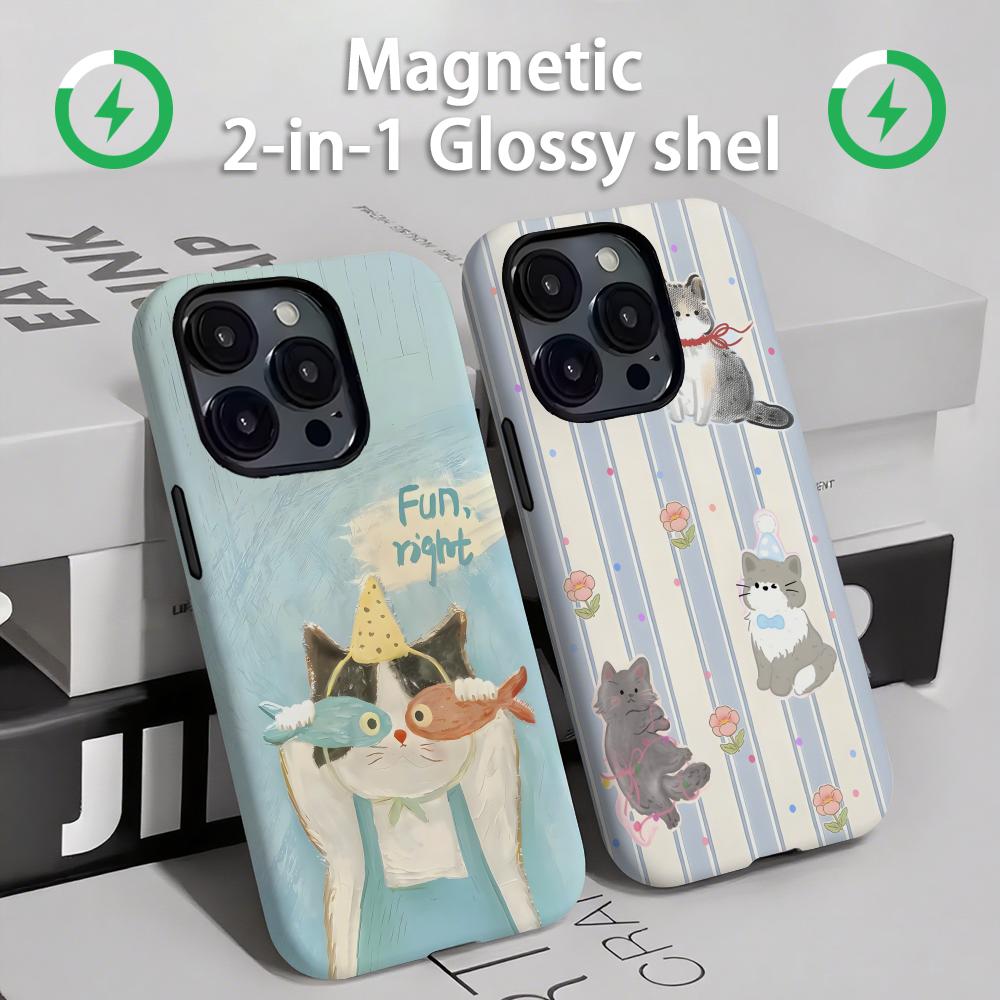 Phone Cases Iphone 11 - حافظة هاتف لطيفة للقطط والكلاب مغناطيسية