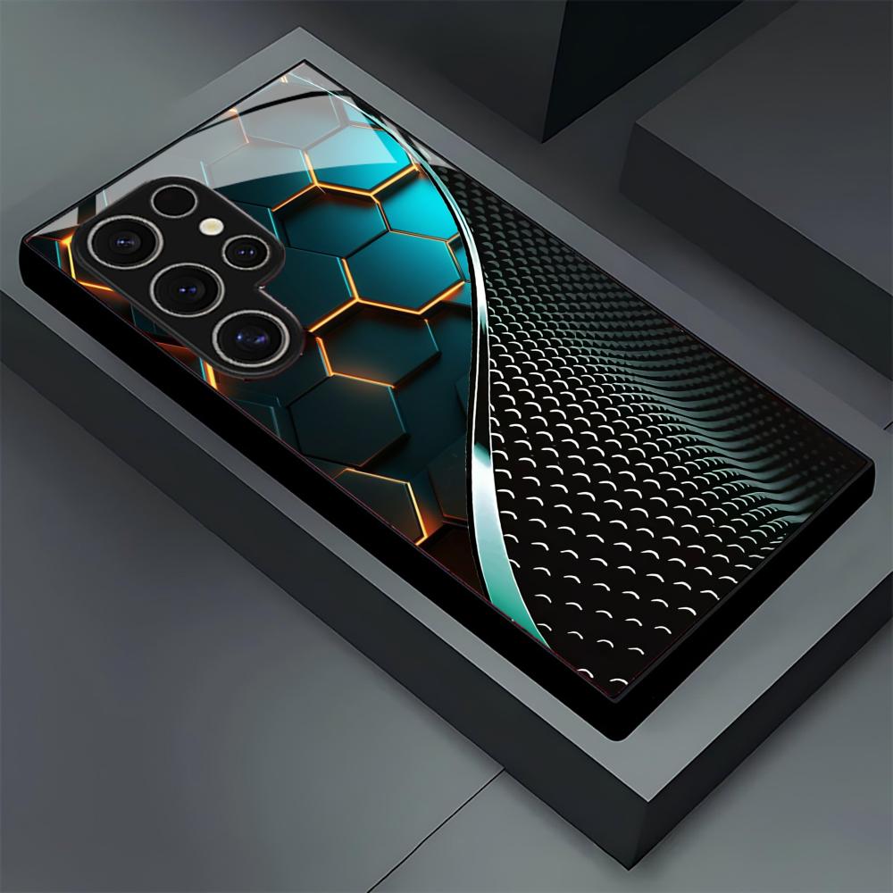 Samsung Galaxy S25 - جراب هاتف زجاجي بتصميم خشبي إبداعي